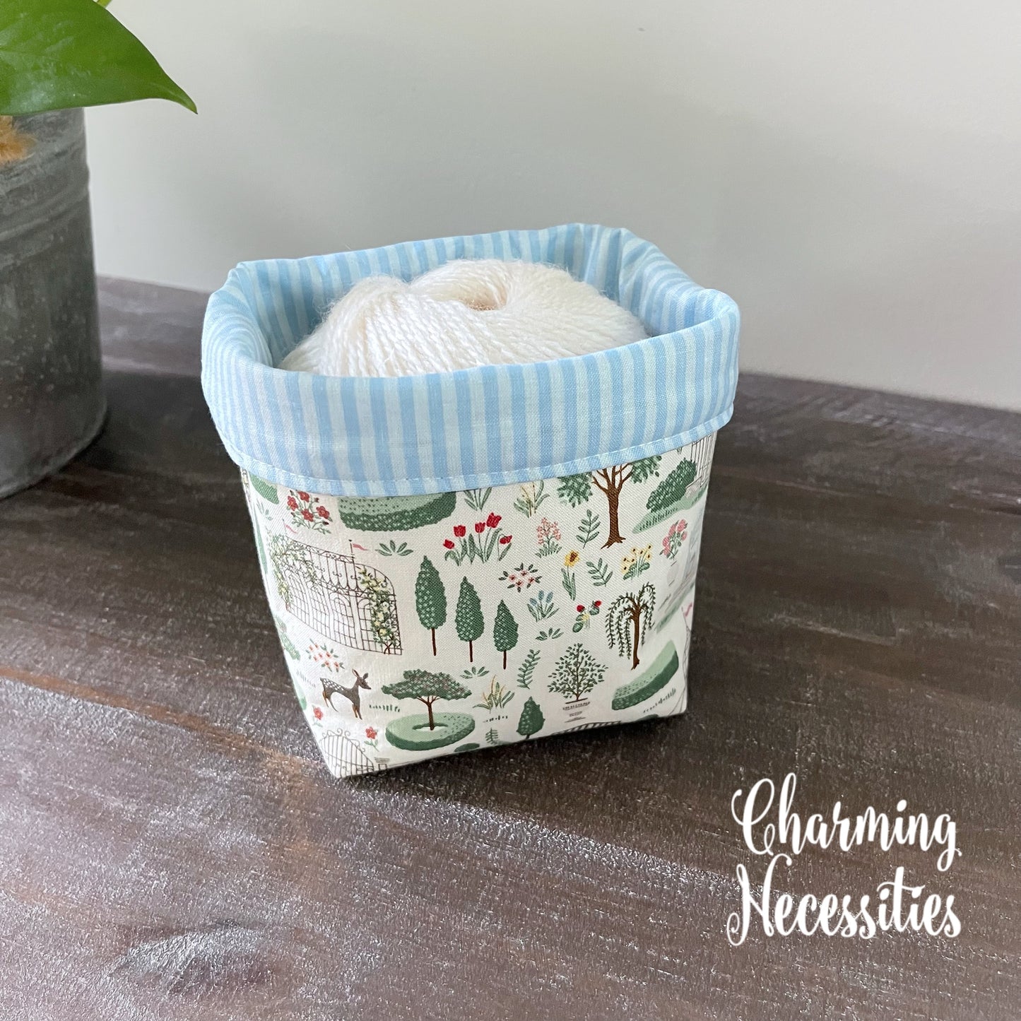 Yarn Bowl Cozy Basket, Regency Promenade Blue Ivory Knitting Accessories Yarn Storage Organization