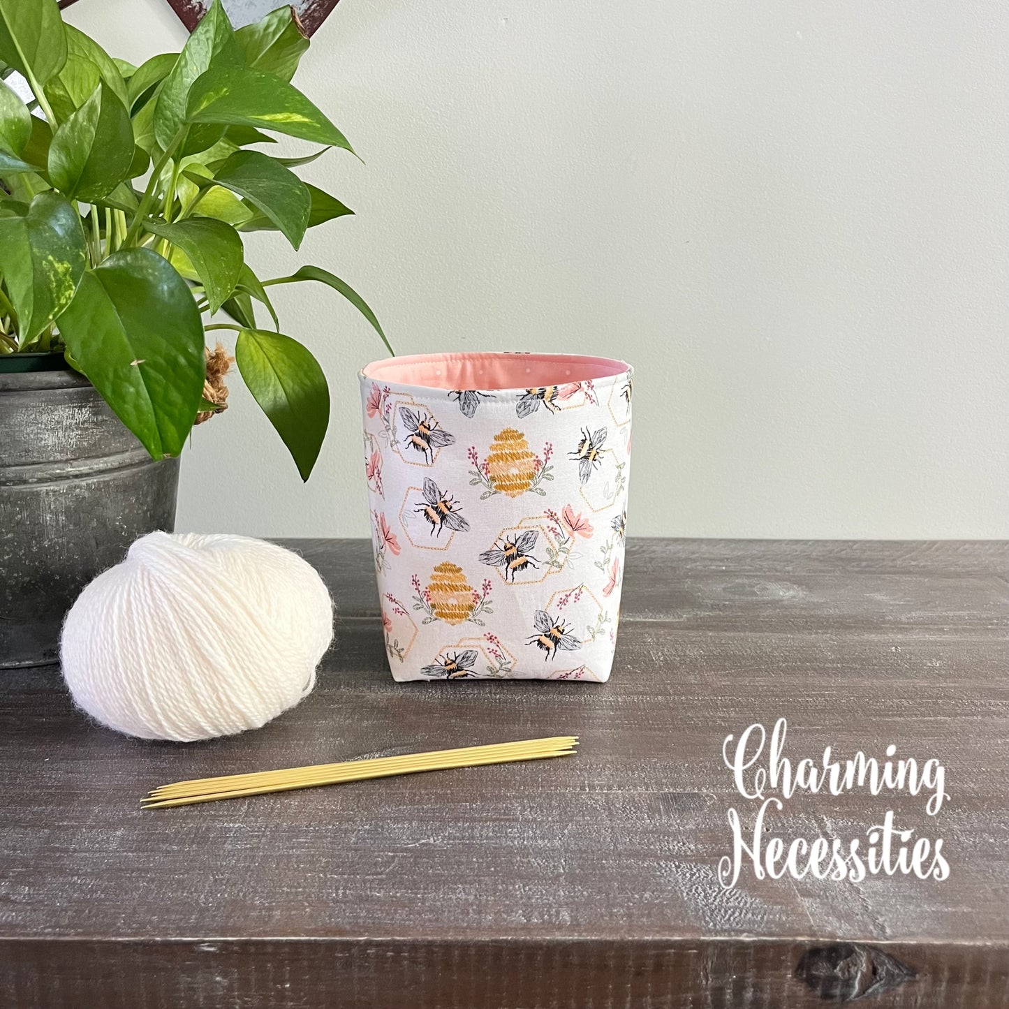 Yarn Bowl Cozy Basket, Honey Bees and Beehives Knitting Accessories Yarn Storage Organization