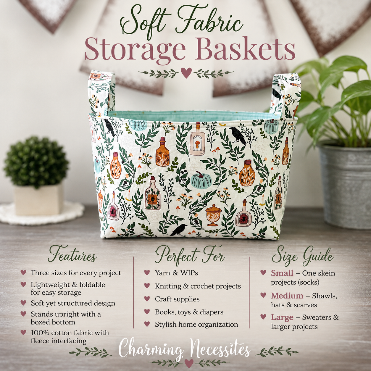 Yarn Storage Basket, Autumn Evening, Knitting Accessories