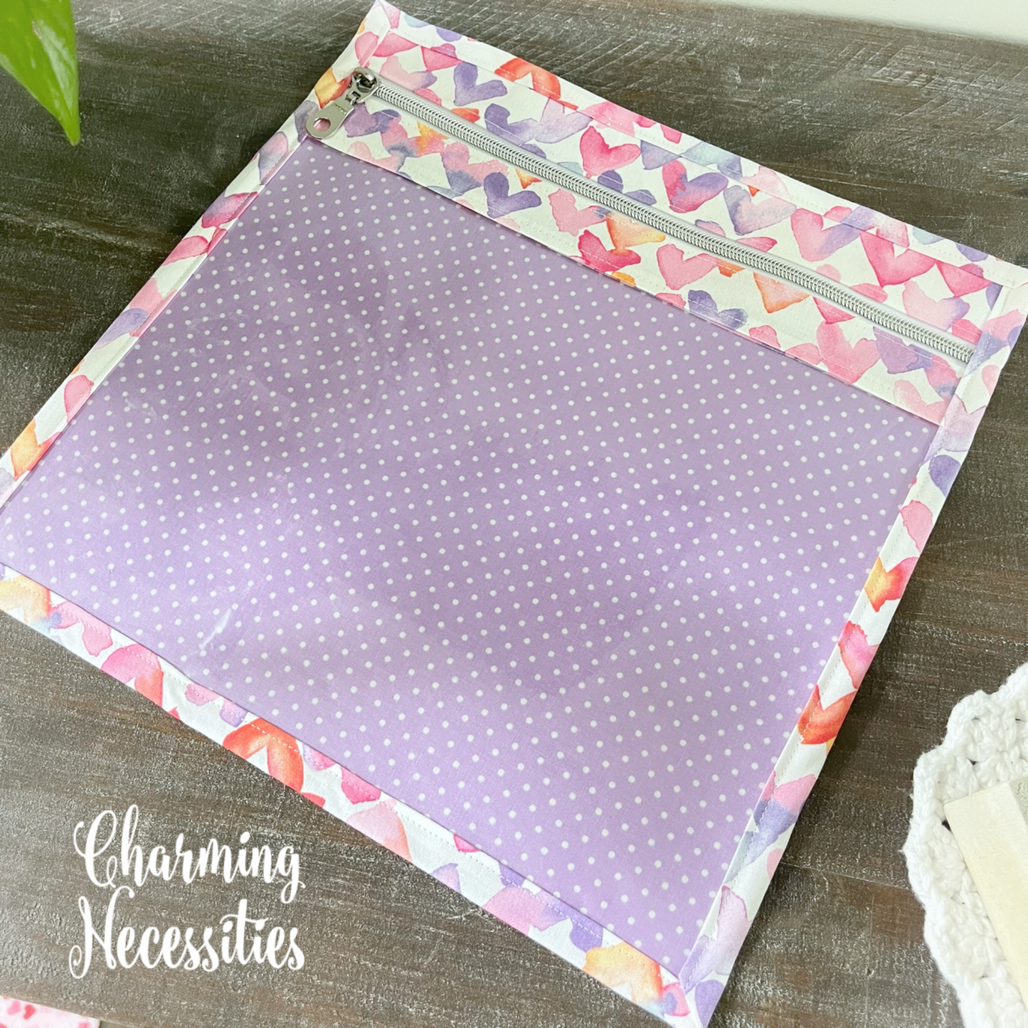 Cross Stitch Embroidery Project Bag, Watercolor Hearts, Project Storage Organization