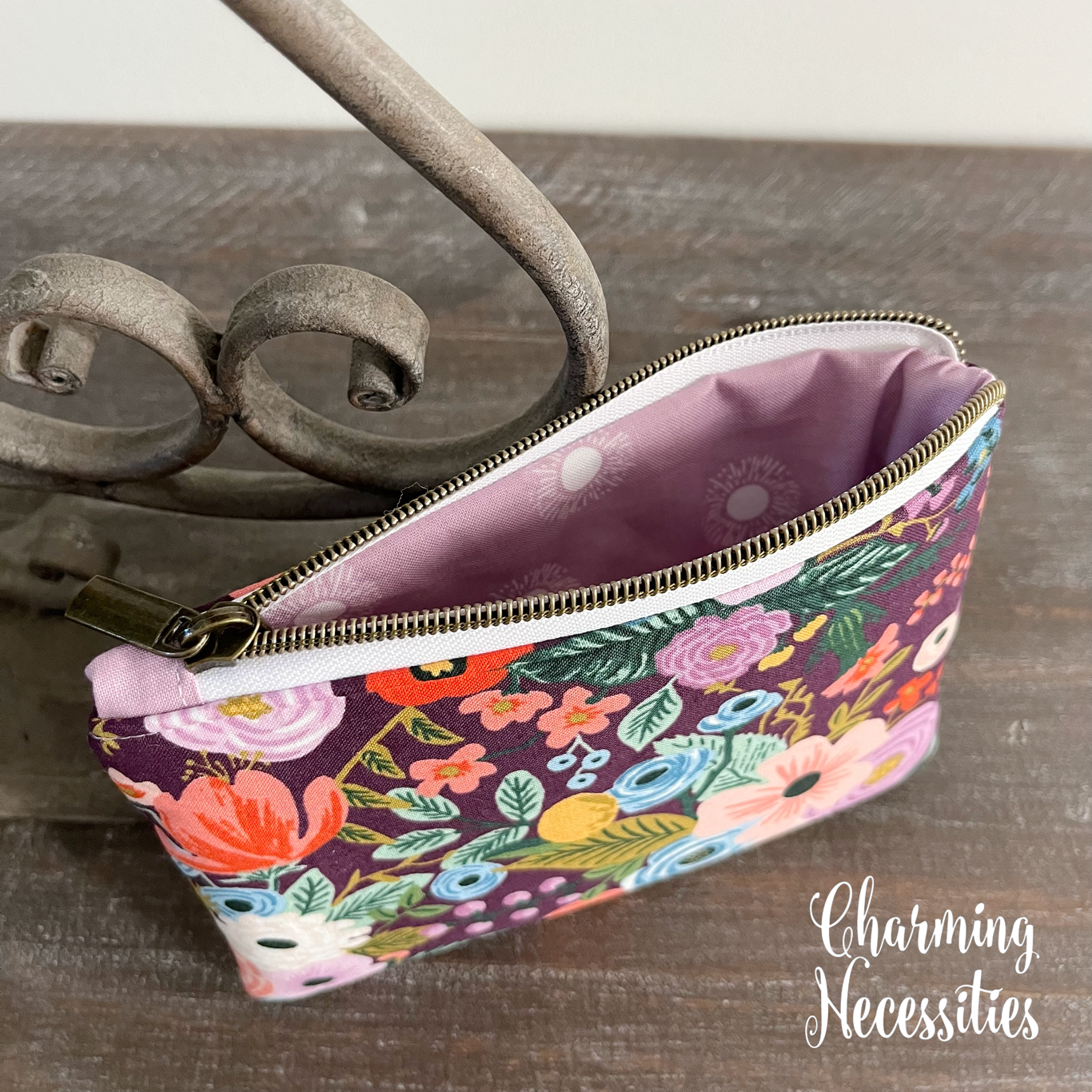 Notions Zipper Pouch, Rifle Paper Co Orchard Burgandy, Essentials Oils Pouch, Small Organization Bag