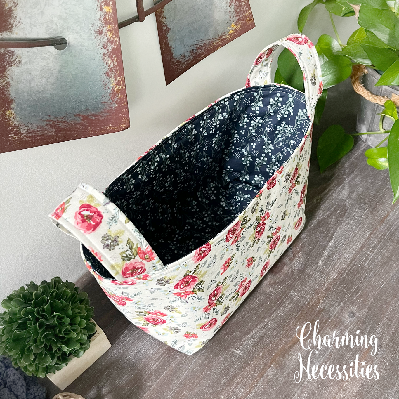 Yarn Storage Basket, Vintage Floral, Gifts for Knitters, Knitting Accessories