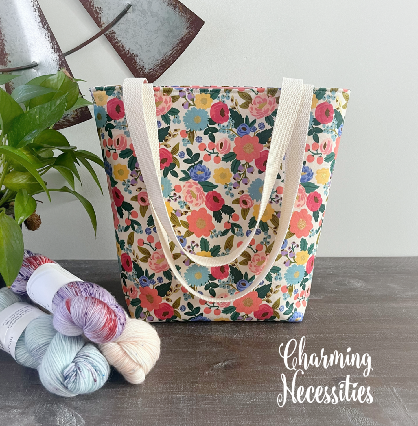 Floral Tote Bag, Rifle Paper Co Vintage Blossoms Ivory Knitting Bag
