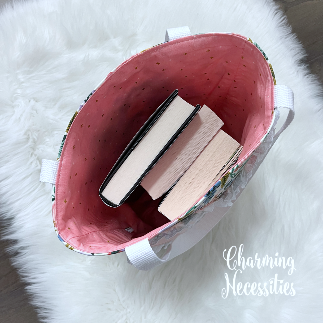 Book Lover Heart Tote Bag, Rifle Paper Co Orchard Ivory Bag by Charming Necessities