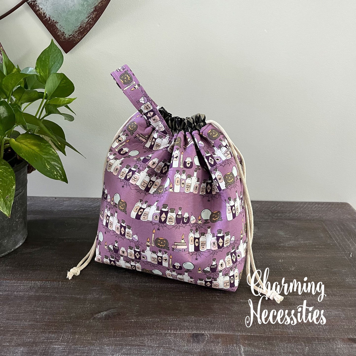 Halloween Knitting Project Bag, Witchy Spooky Potions Halloween Tote, Crochet Sewing Pouch, Gifts for Her Knitters