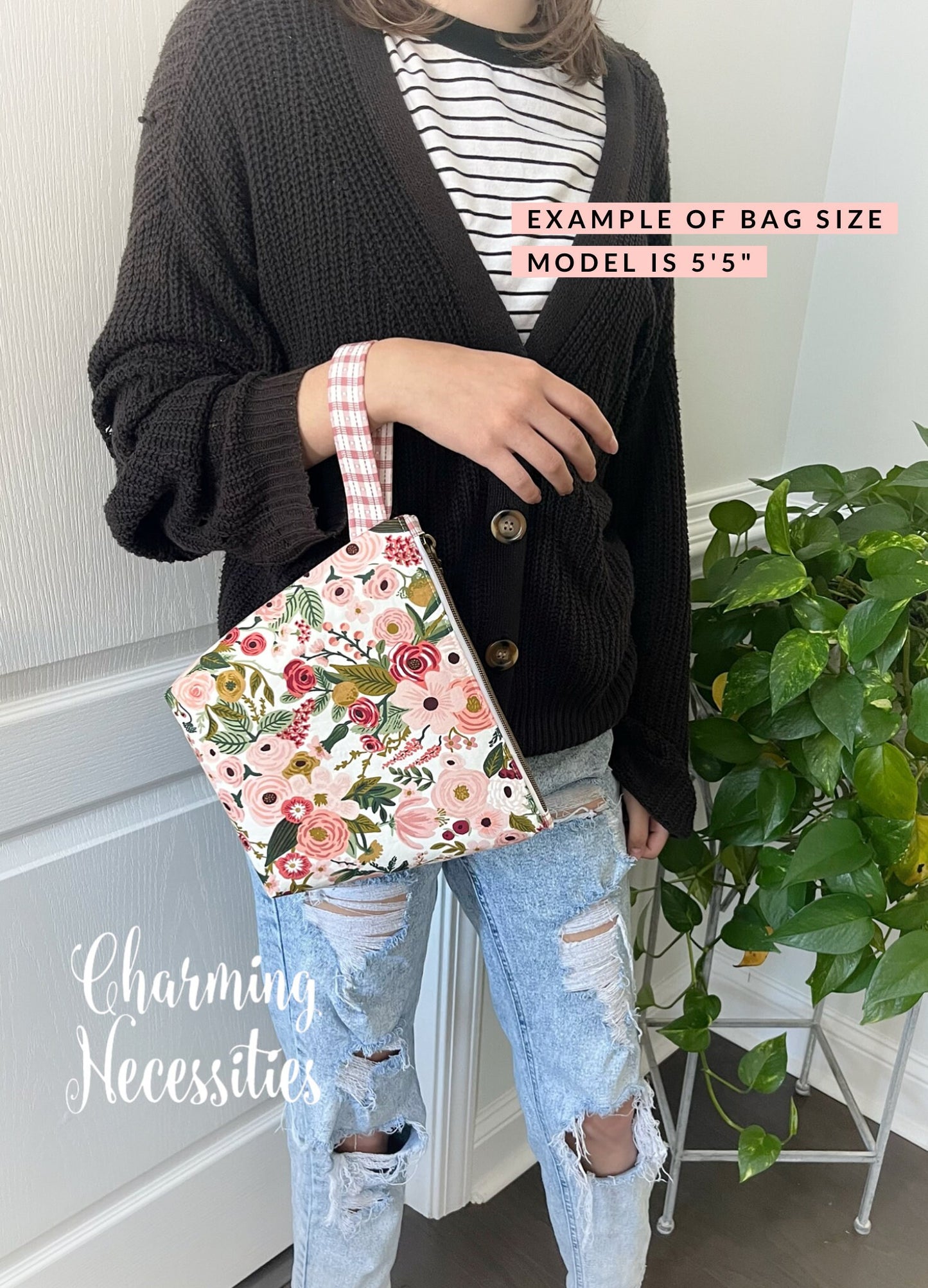 Small Zipper Knitting Bag, Gardening Themed Sock Project Bag Tote