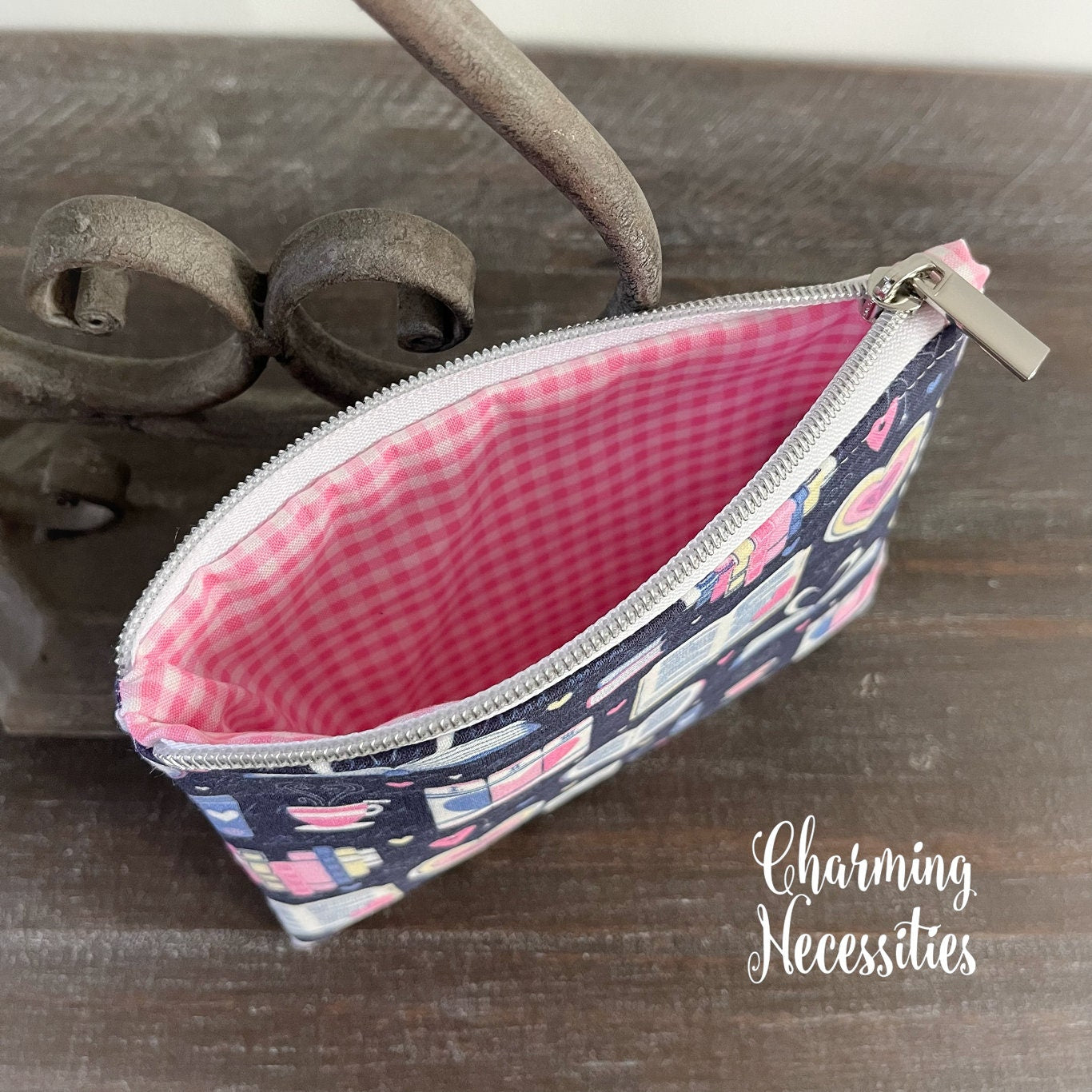 Notions Zipper Pouch, Book Hearts, Small Organization Bag Book Lovers