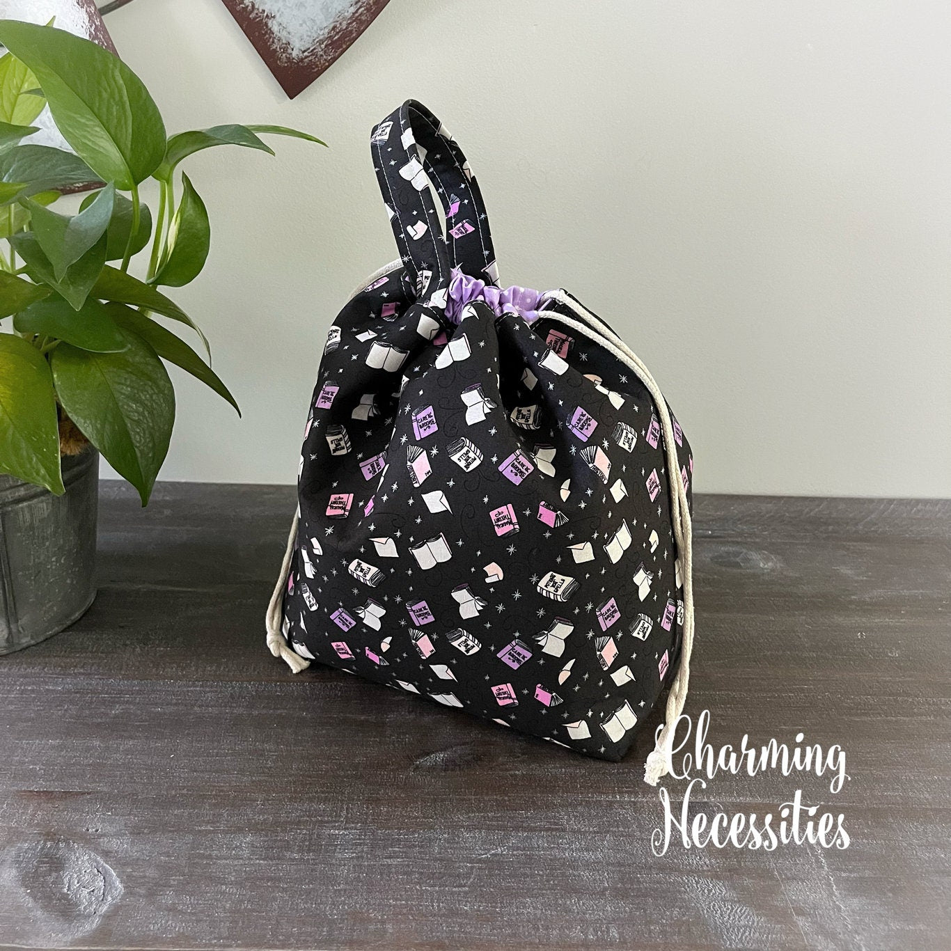 Knitting Project Bag, Halloween Spell Books Drawstring Tote