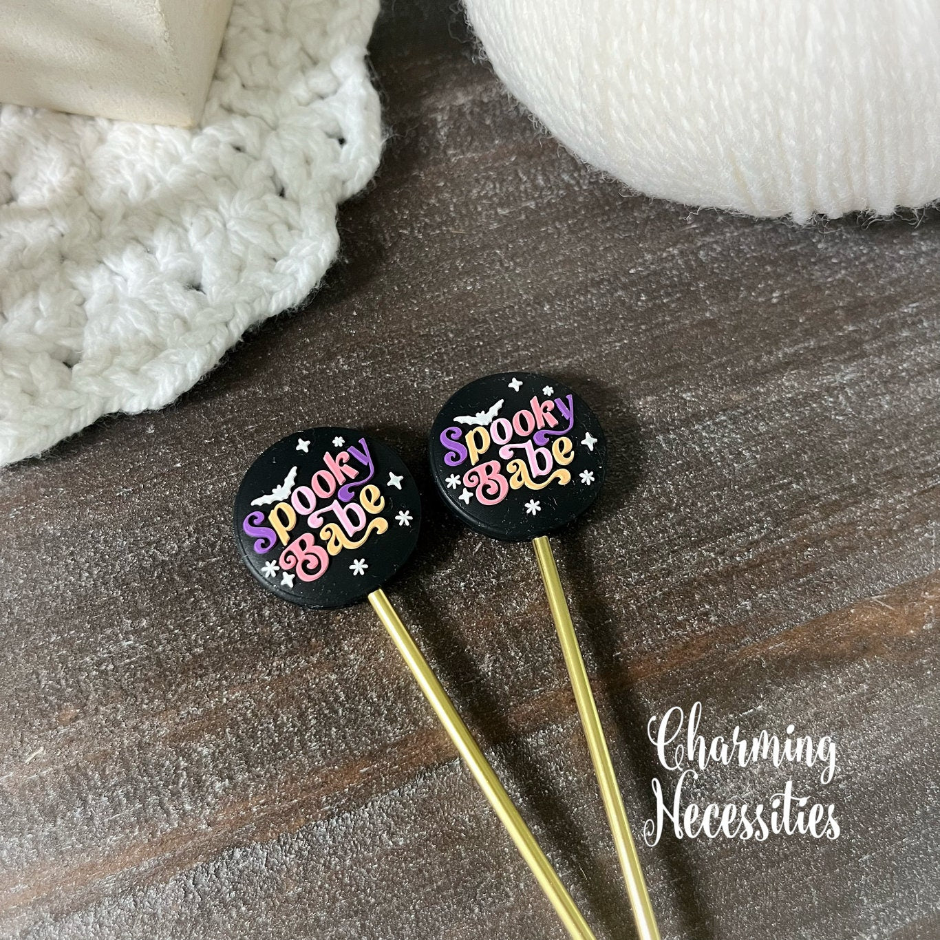 Halloween Stitch Stoppers Spooky Babe Set of 2, Knitting Accessories, Stitch Holders, Gifts for Knitters under 10