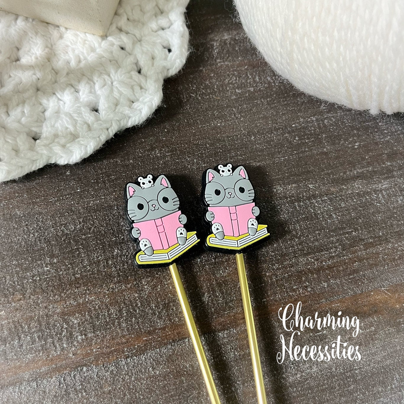 Stitch Stoppers Cats Reading Set of 2, Knitting Accessories, Stitch Holders, Gifts for Knitters under 10