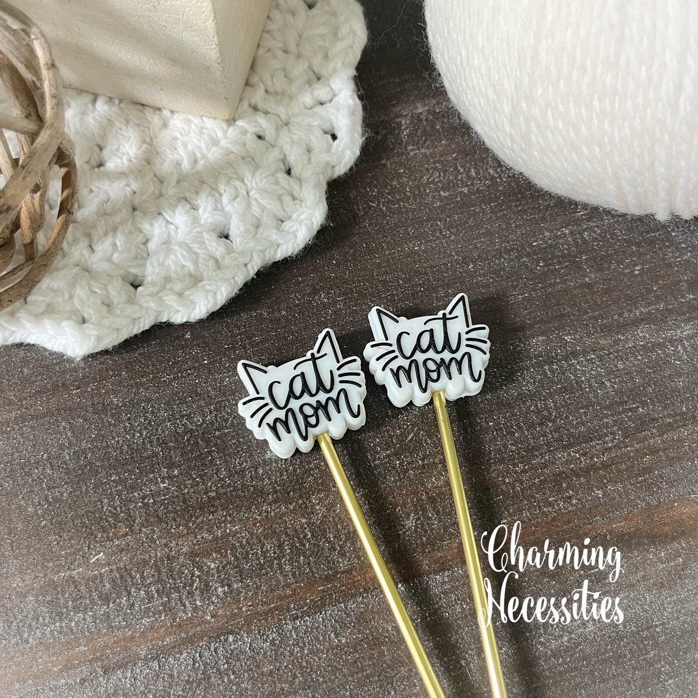 Cat Mom Stitch Stoppers, Knitting Accessories, Stitch Holders, Gifts for Knitters under 10