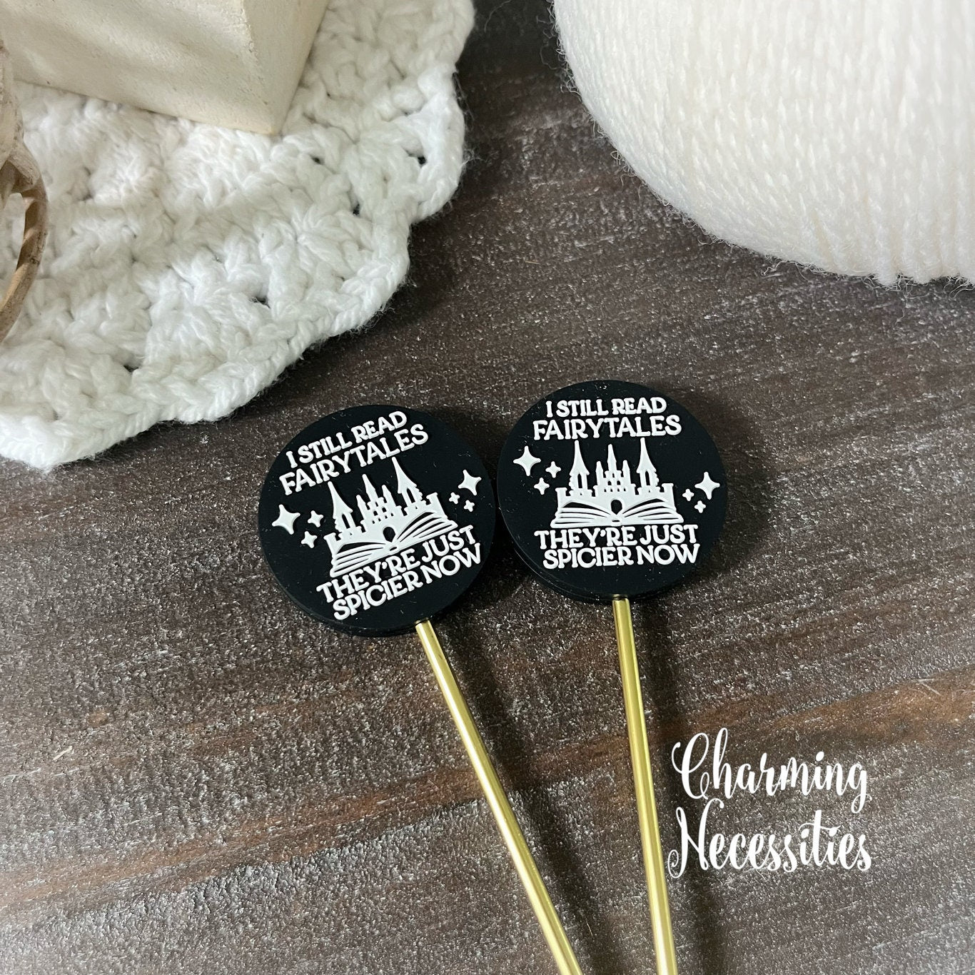 Bookish Stitch Stoppers I Still Read Fairytales Set of 2, Knitting Accessories, Stitch Holders, Gifts for Knitters under 10