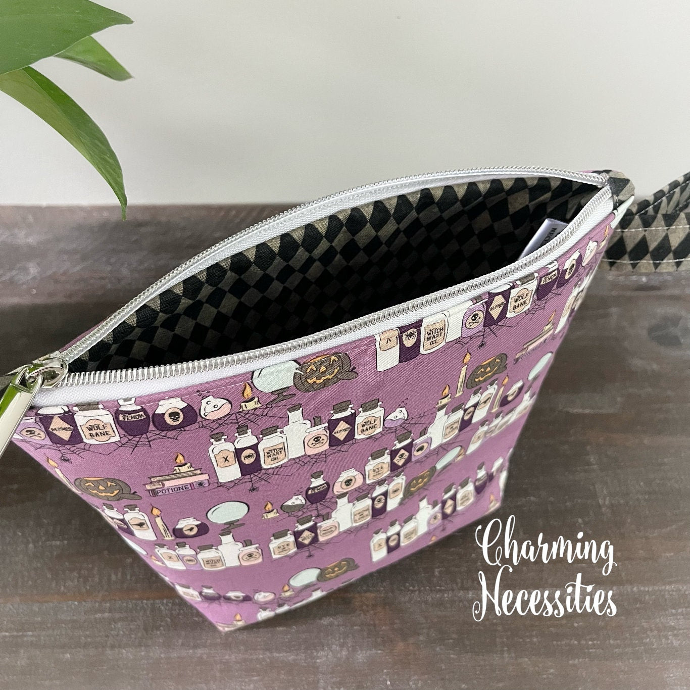 Small Zipper Knitting Bag, Halloween Potions Purpl Sock Project Bag Tote