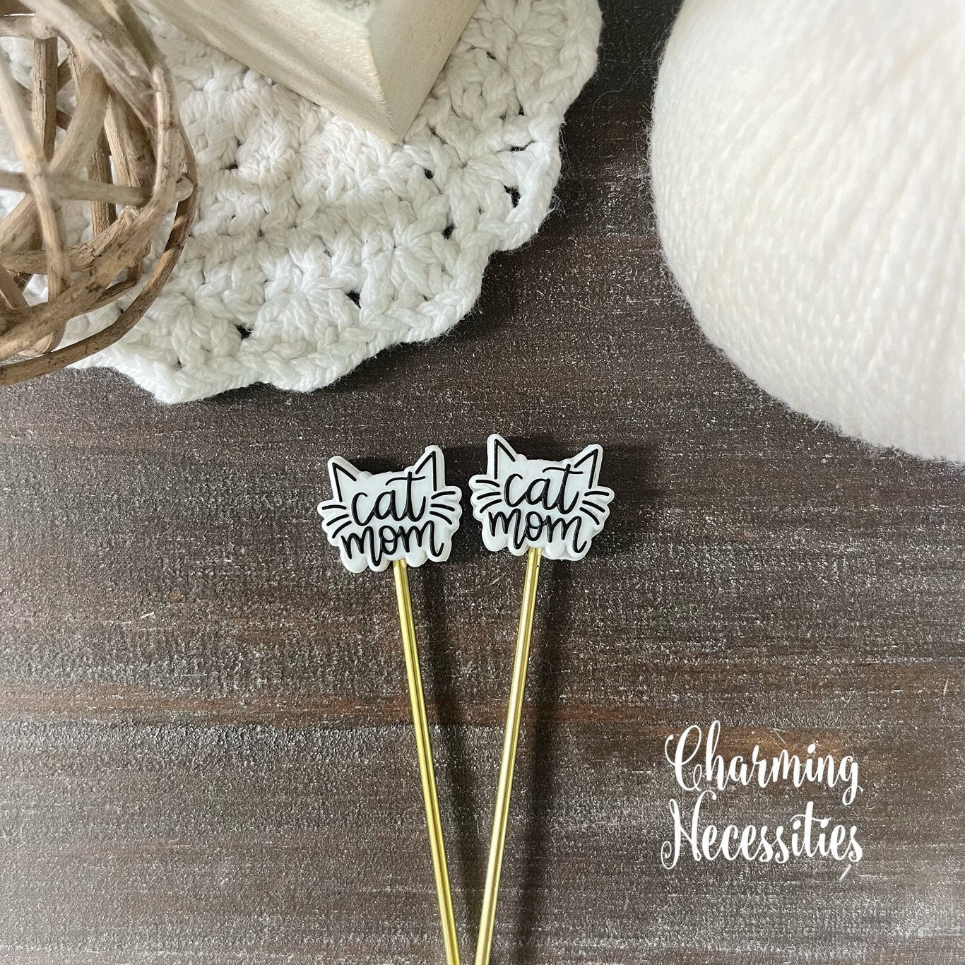 Cat Mom Stitch Stoppers, Knitting Accessories, Stitch Holders, Gifts for Knitters under 10