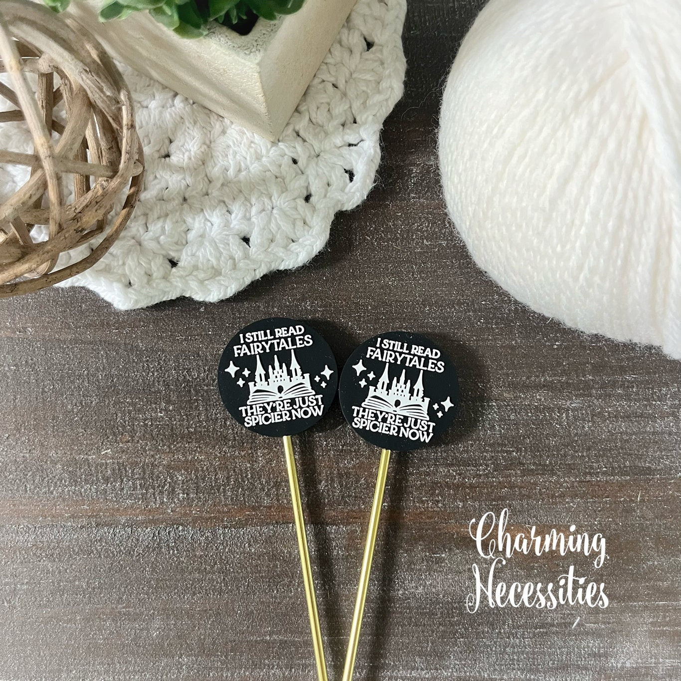 Bookish Stitch Stoppers I Still Read Fairytales Set of 2, Knitting Accessories, Stitch Holders, Gifts for Knitters under 10