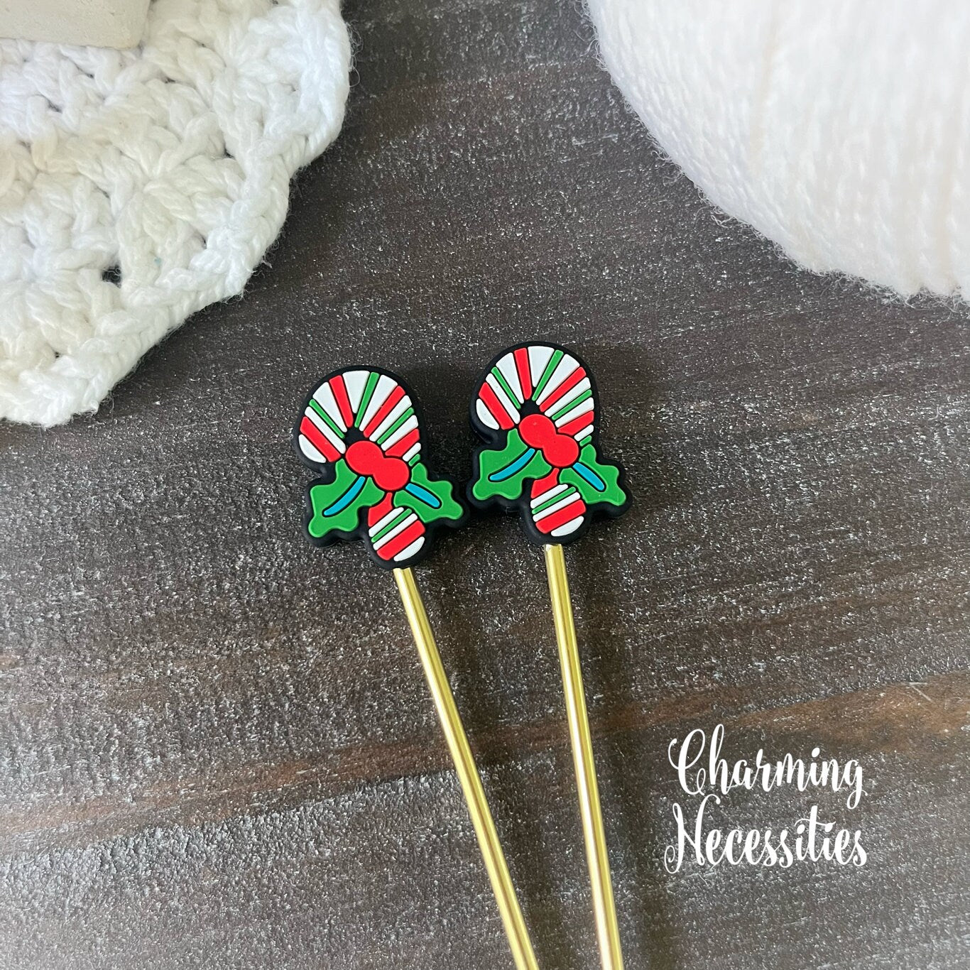 Candy Cane Stitch Stoppers, Christmas Knitting Accessories, Stitch Holders Needle Protectors, Gifts for Knitters under 10