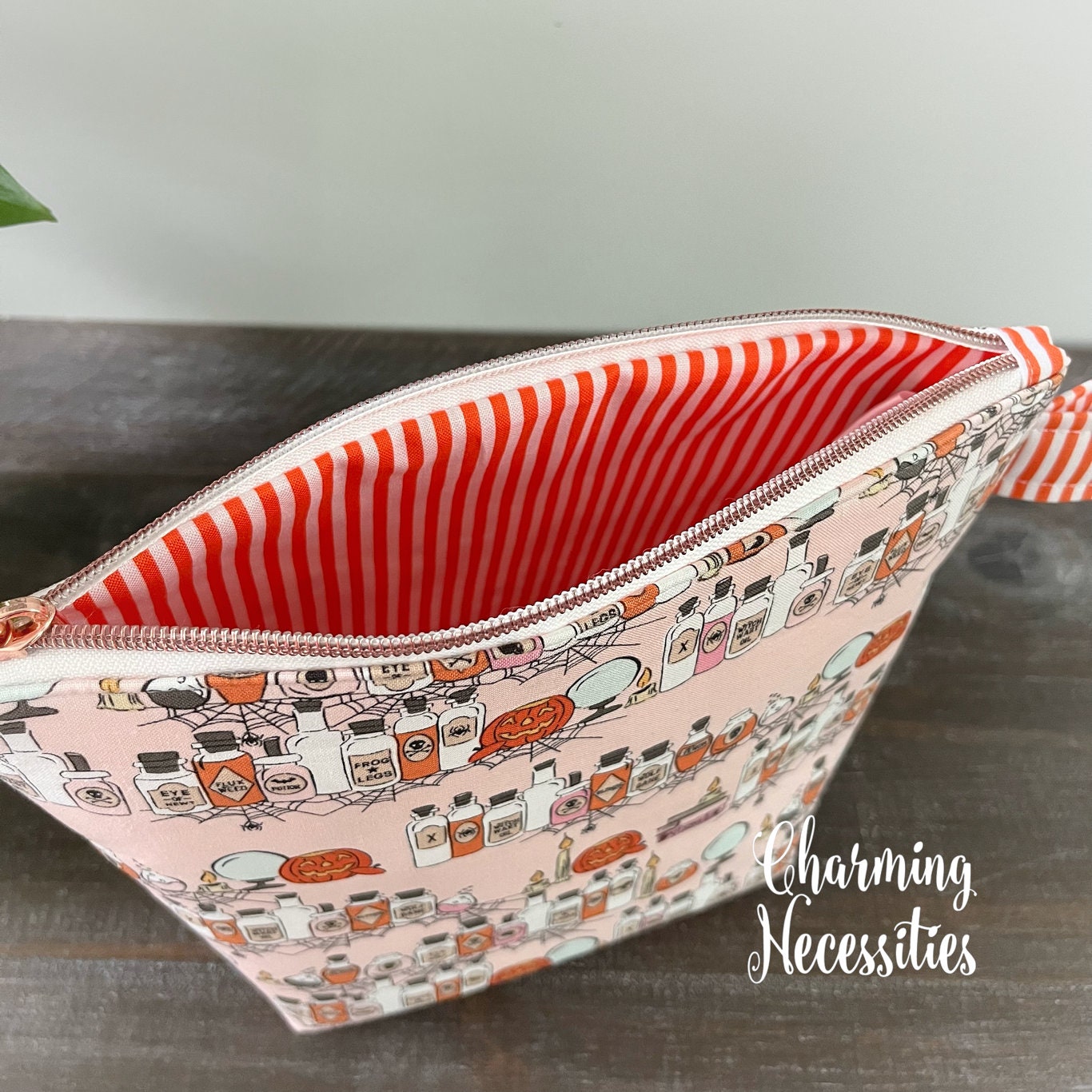 Small Zipper Knitting Bag, Halloween Potions Pink Sock Project Bag Tote