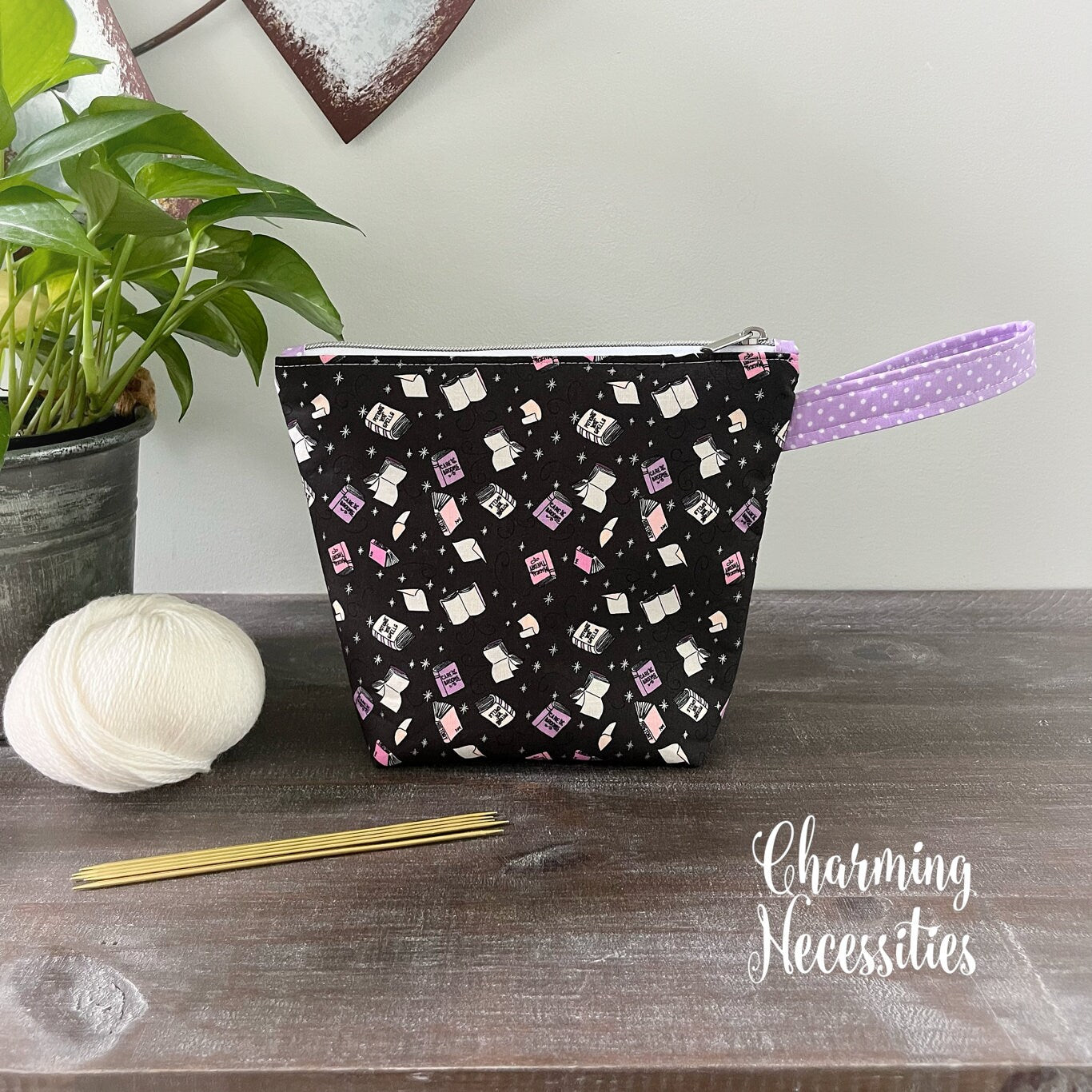Small Zipper Knitting Bag, Halloween Spell Books Sock Project Bag Tote