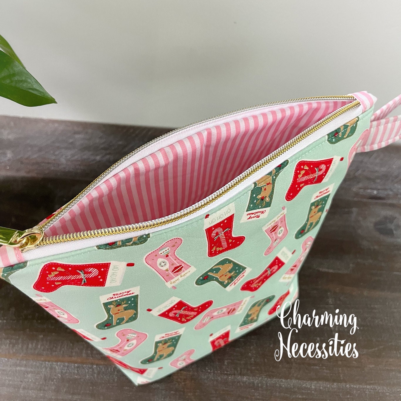Small Zipper Knitting Bag, Christmas Stockings Sock Project Bag Tote