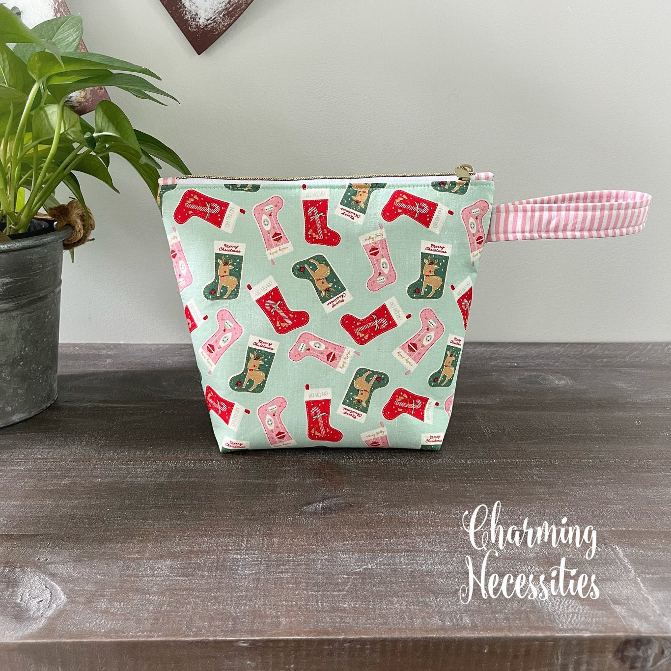 Small Zipper Knitting Bag, Christmas Stockings Sock Project Bag Tote