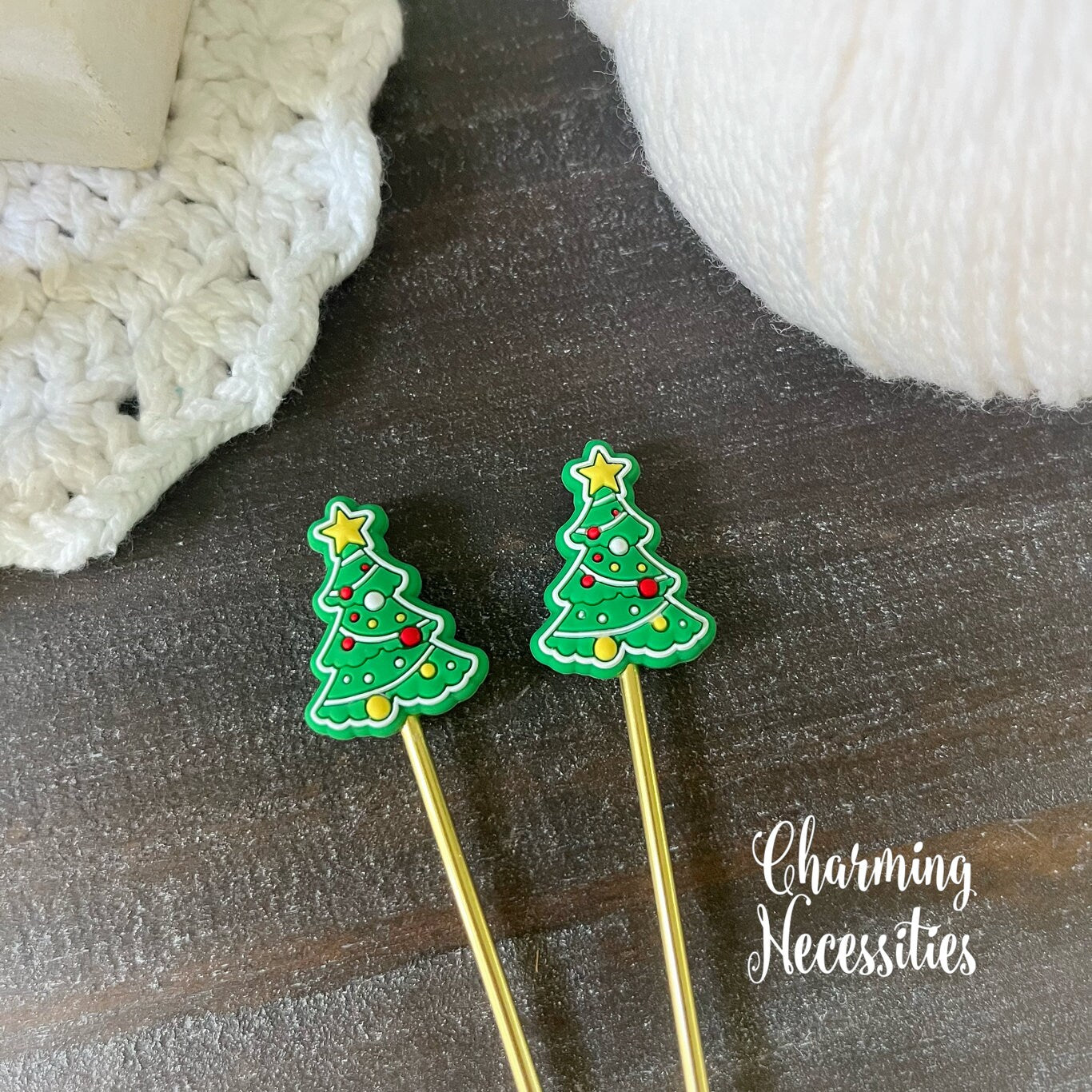 Christmas Tree Stitch Stoppers, Holiday Knitting Accessories, Stitch Holders Needle Protectors, Gifts for Knitters under 10