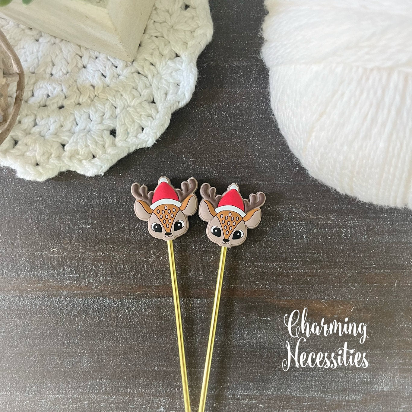 Reindeer Stitch Stoppers, Christmas Knitting Accessories, Stitch Holders Needle Protectors, Gifts for Knitters under 10