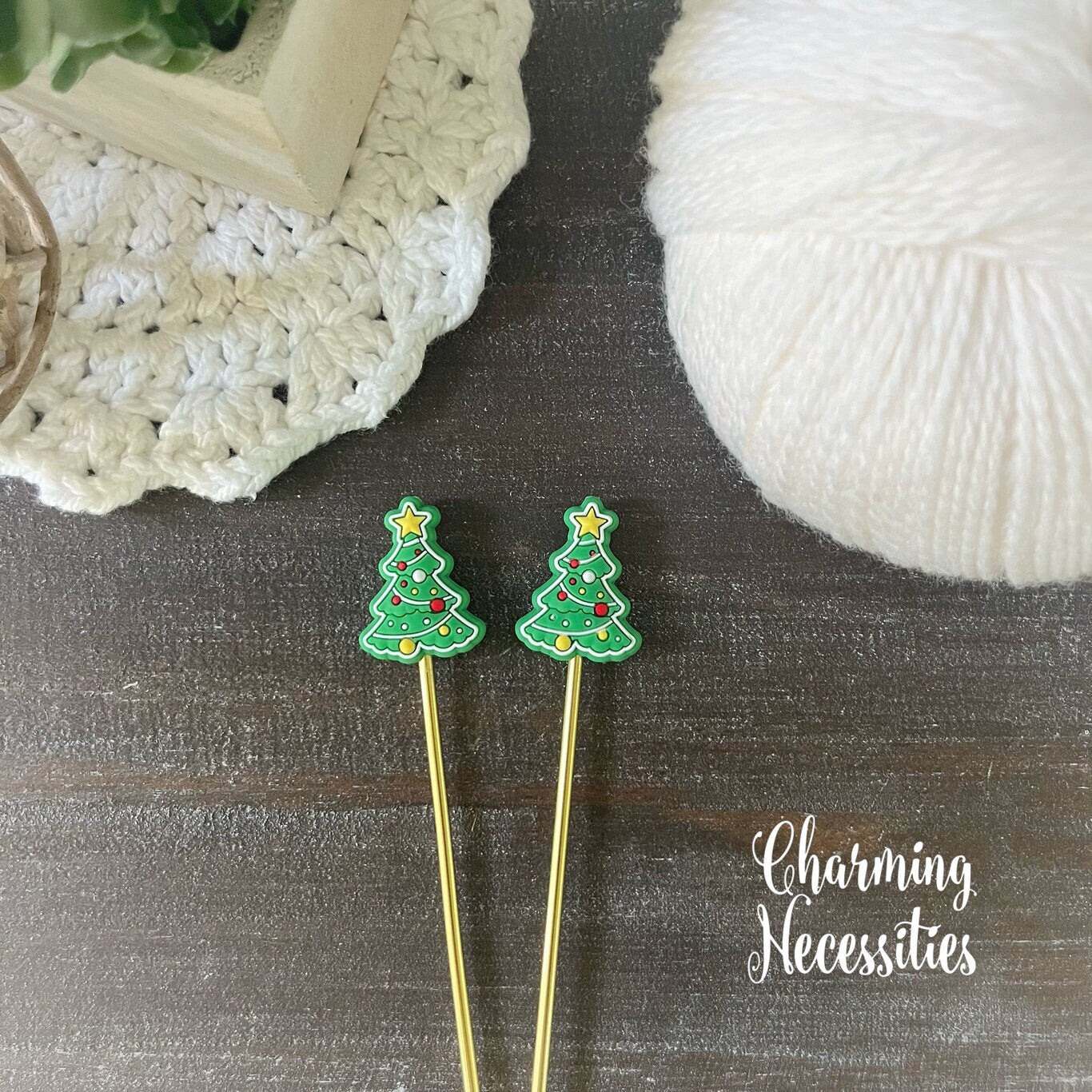Christmas Tree Stitch Stoppers, Holiday Knitting Accessories, Stitch Holders Needle Protectors, Gifts for Knitters under 10