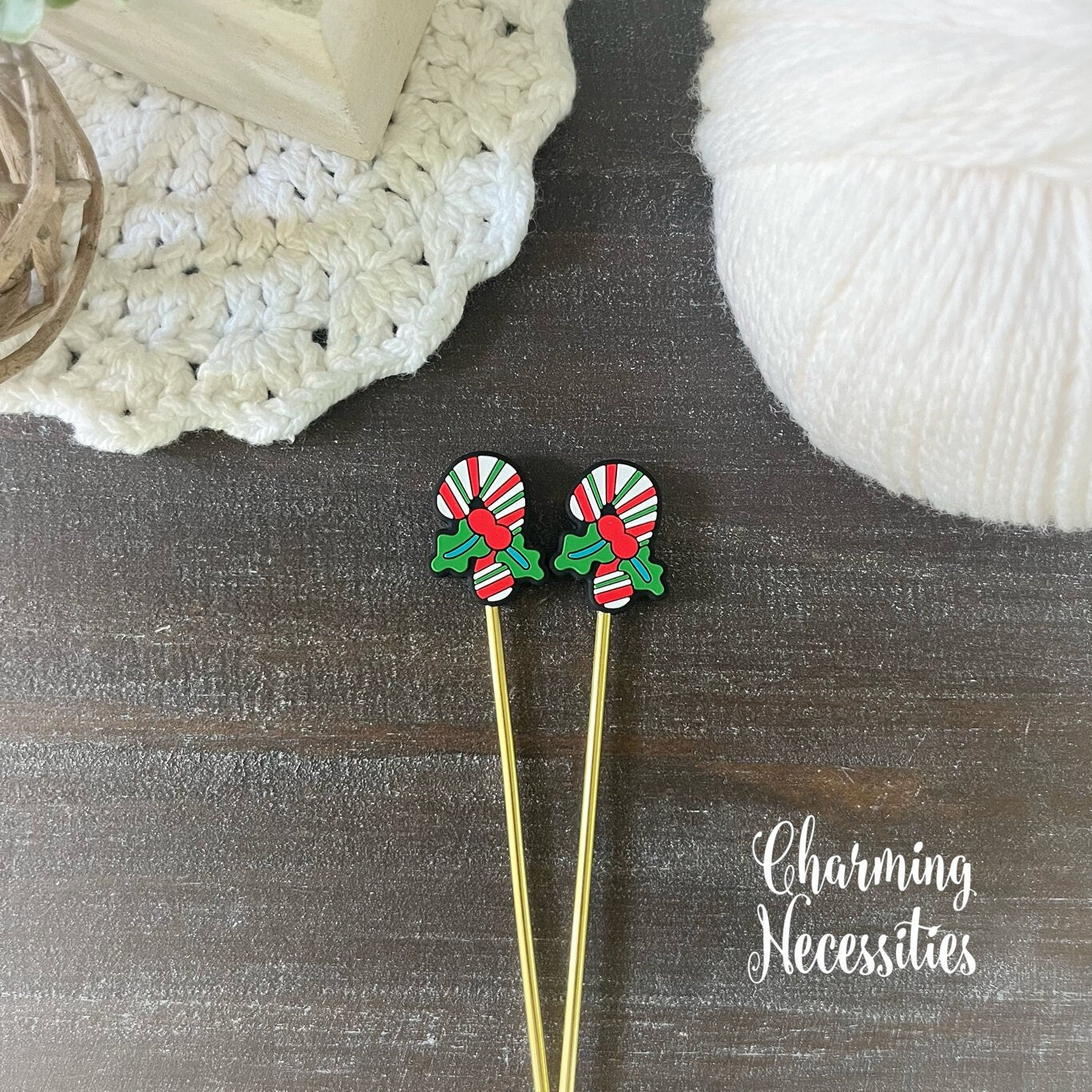 Candy Cane Stitch Stoppers, Christmas Knitting Accessories, Stitch Holders Needle Protectors, Gifts for Knitters under 10
