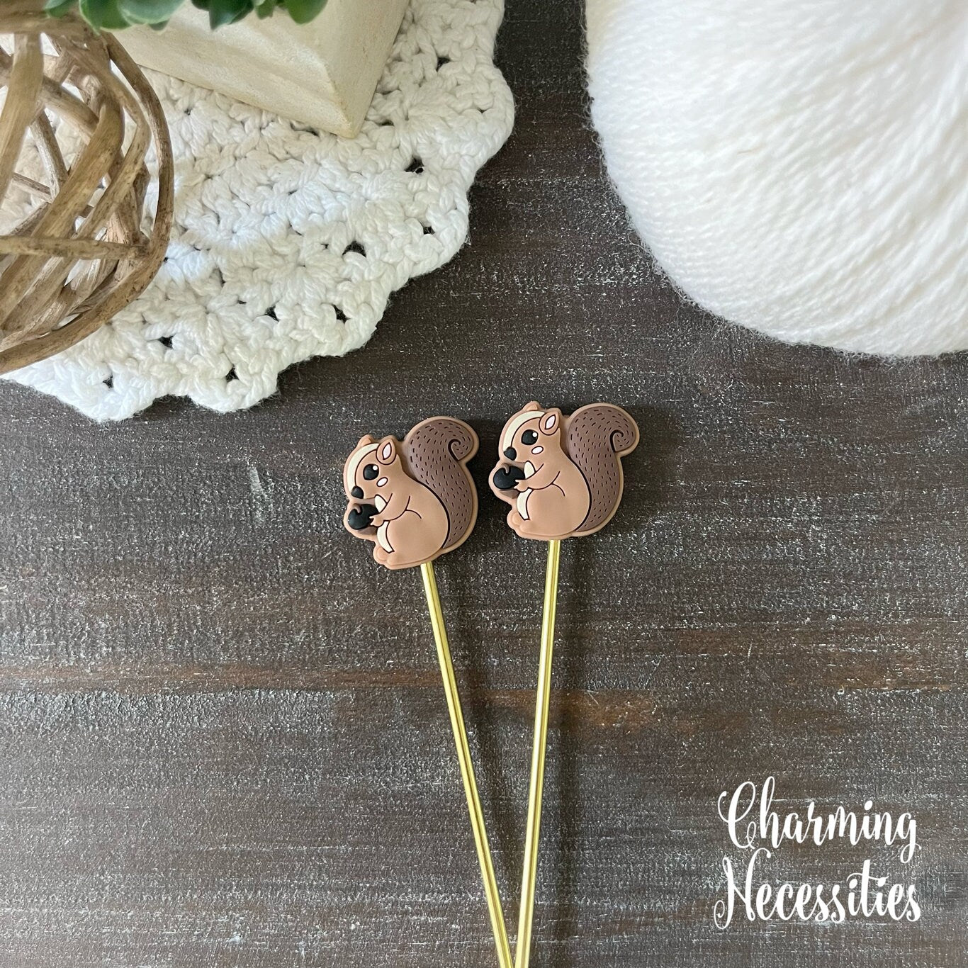 Squirrel Stitch Stoppers, Forest Animal Theme Knitting Accessories, Stitch Holders Needle Protectors, Gifts for Knitters under 10