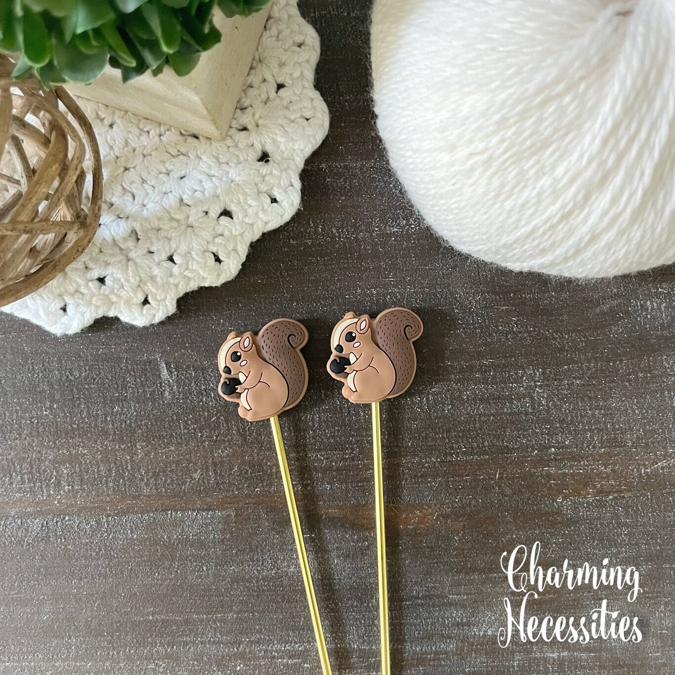 Squirrel Stitch Stoppers, Forest Animal Theme Knitting Accessories, Stitch Holders Needle Protectors, Gifts for Knitters under 10