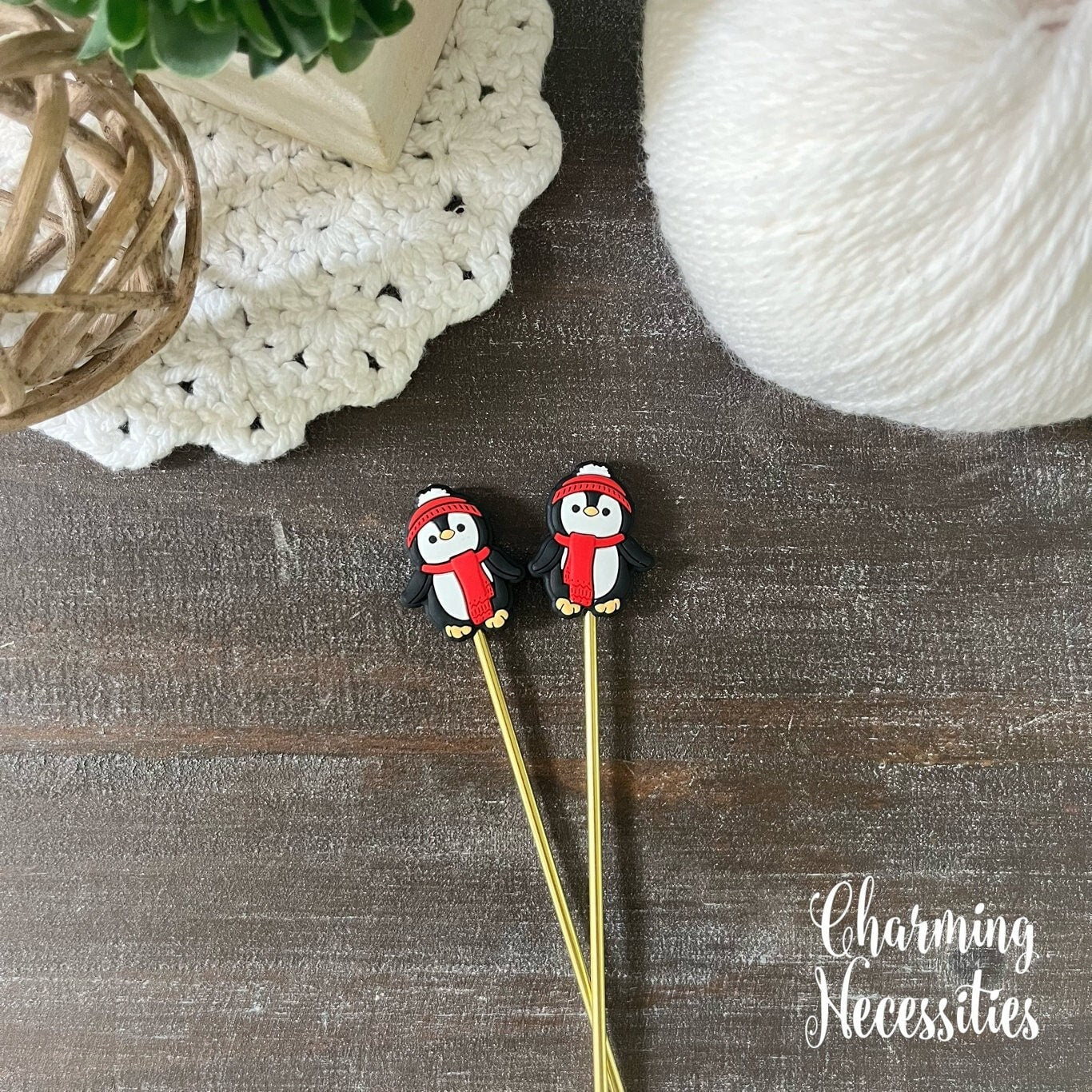 Penguin Stitch Stoppers, Christmas Theme Knitting Accessories, Stitch Holders Needle Protectors, Gifts for Knitters under 10