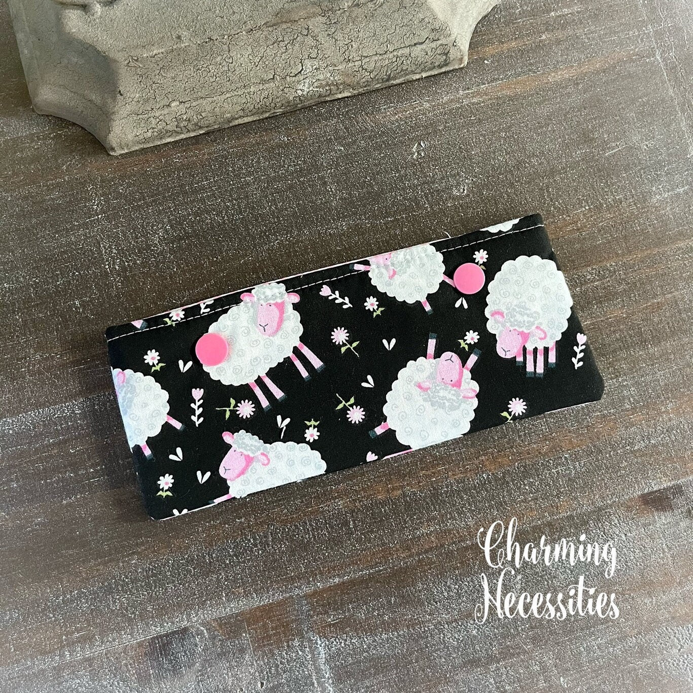 DPN Pouch, Sheep on Black, Knitting Accessories Organization Notions