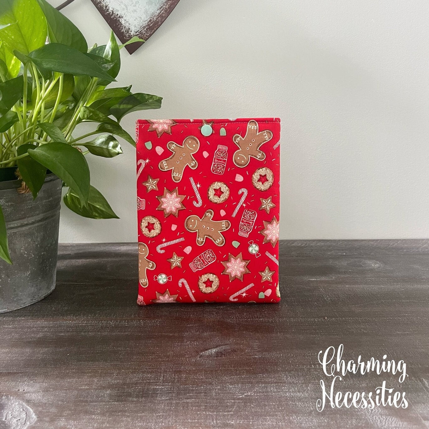 Padded Book Sleeve Kindle Sleeve Cover, Christmas Gingerbread Theme, Gifts for Book Lovers