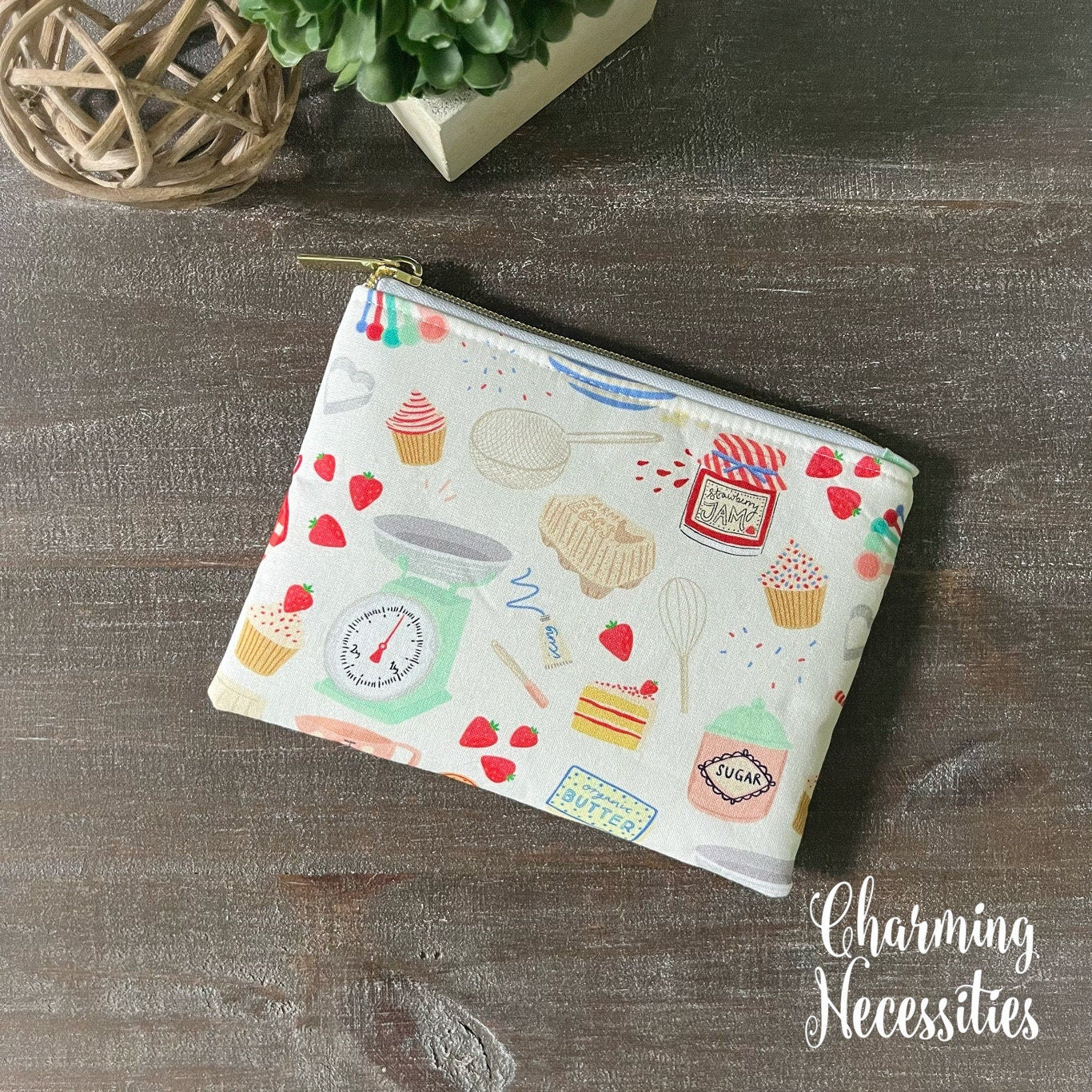 Baking Themed Notions Zipper Pouch, Essentials Oils Pouch, Small Organization Bag
