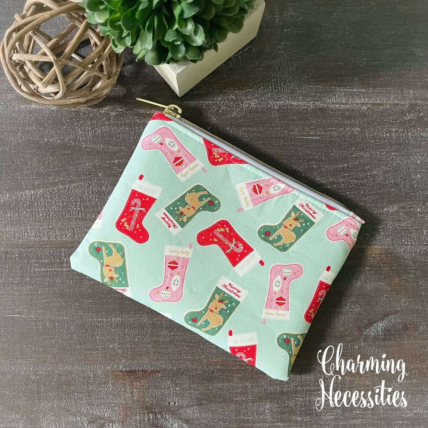 Holiday Stockings Notions Zipper Pouch, Essentials Oils Pouch, Small Organization Bag