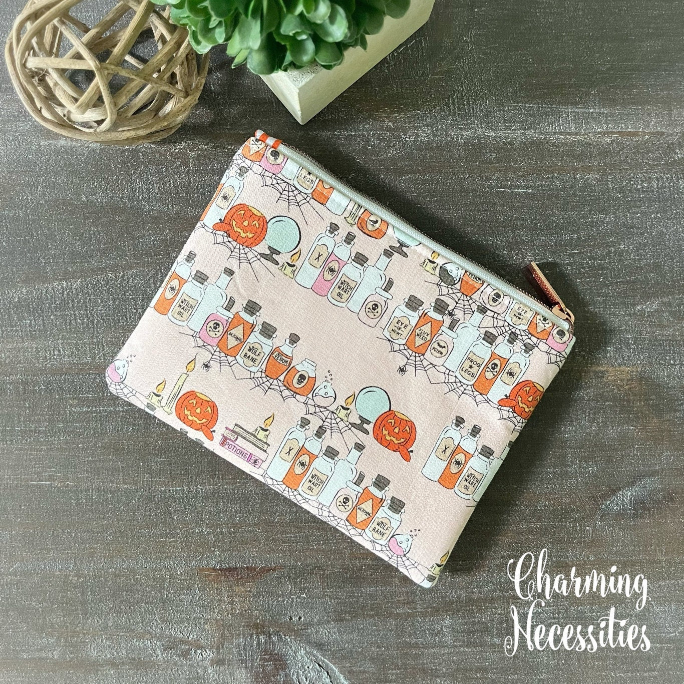 Halloween Potions on Pink Notions Zipper Pouch, Essentials Oils Pouch, Small Organization Bag