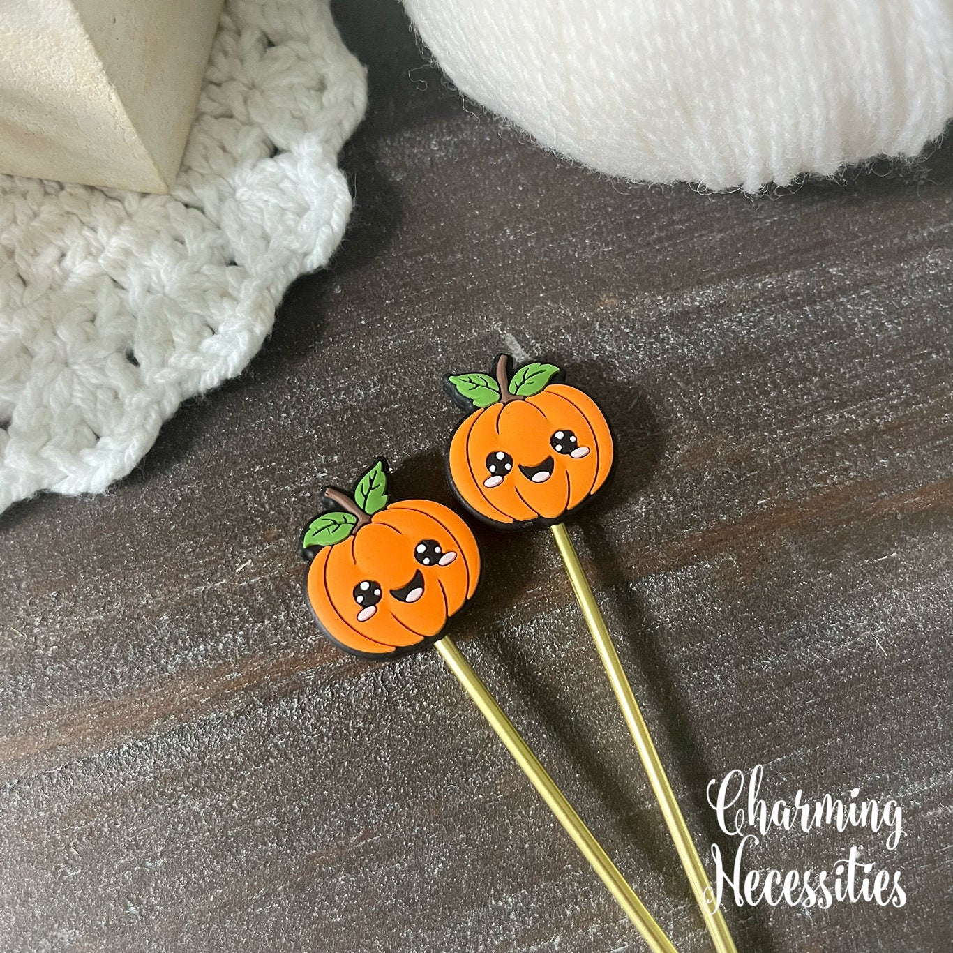 Pumpkin Stitch Stoppers ,Jack-o'-lantern Fall Halloween Knitting Accessories, Stitch Holders Needle Protectors, Gifts for Knitters under 10