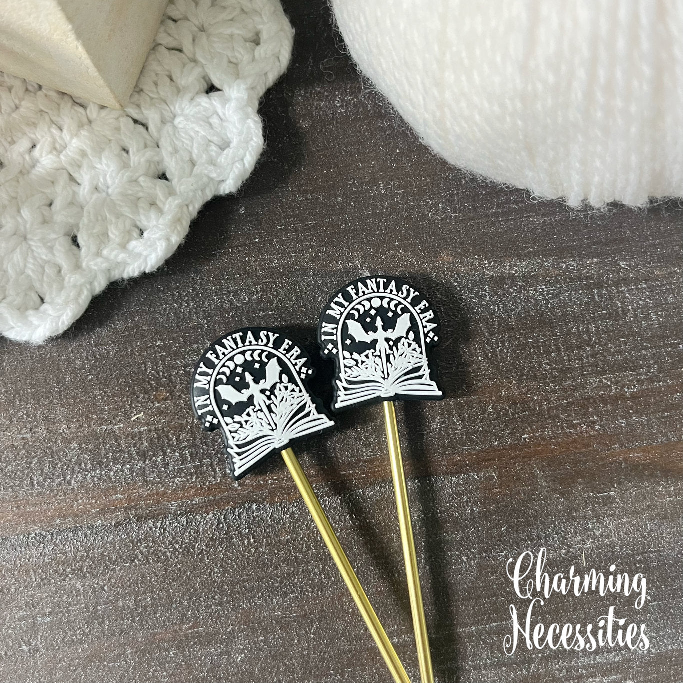 Bookish Stitch Stoppers In My Fantasy Era, Set of 2, Knitting Accessories, Stitch Holders, Gifts for Knitters under 10