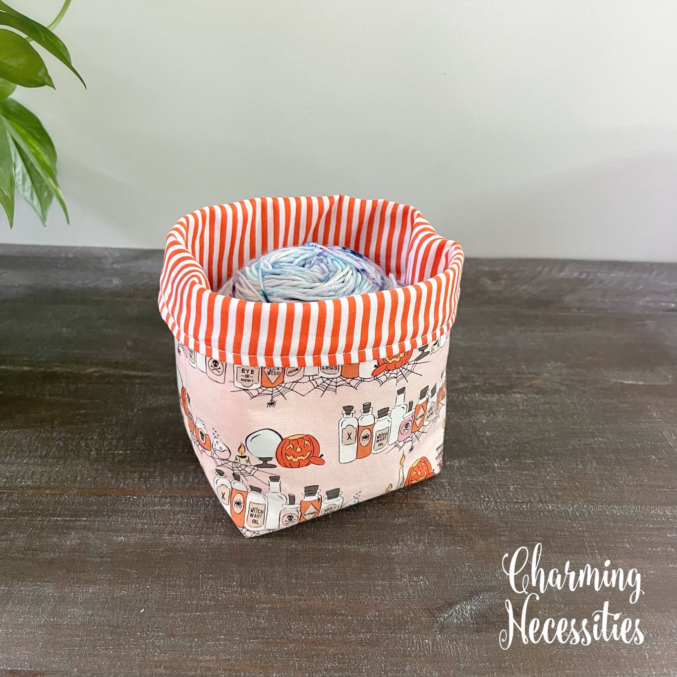 Yarn Bowl Cozy Basket, Halloween Spooky Potions on Pink, Knitting Accessories Yarn Storage Organization