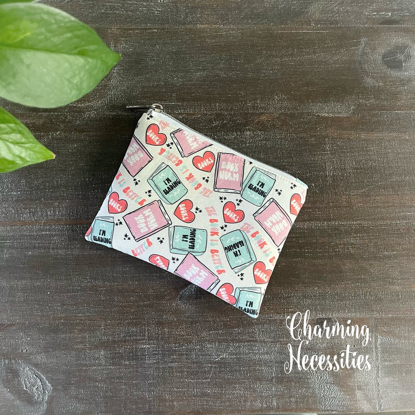 Notions Zipper Pouch, Book Worm, Small Organization Bag Book Lovers