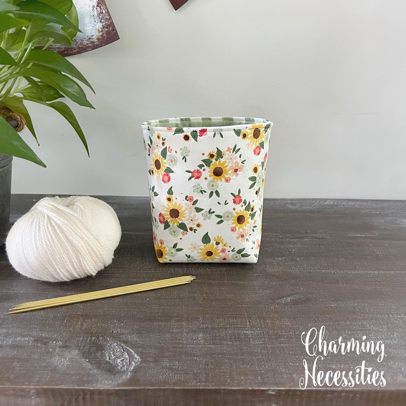 Yarn Bowl Cozy Basket, Sunflower Floral, Knitting Accessories Yarn Storage Organization