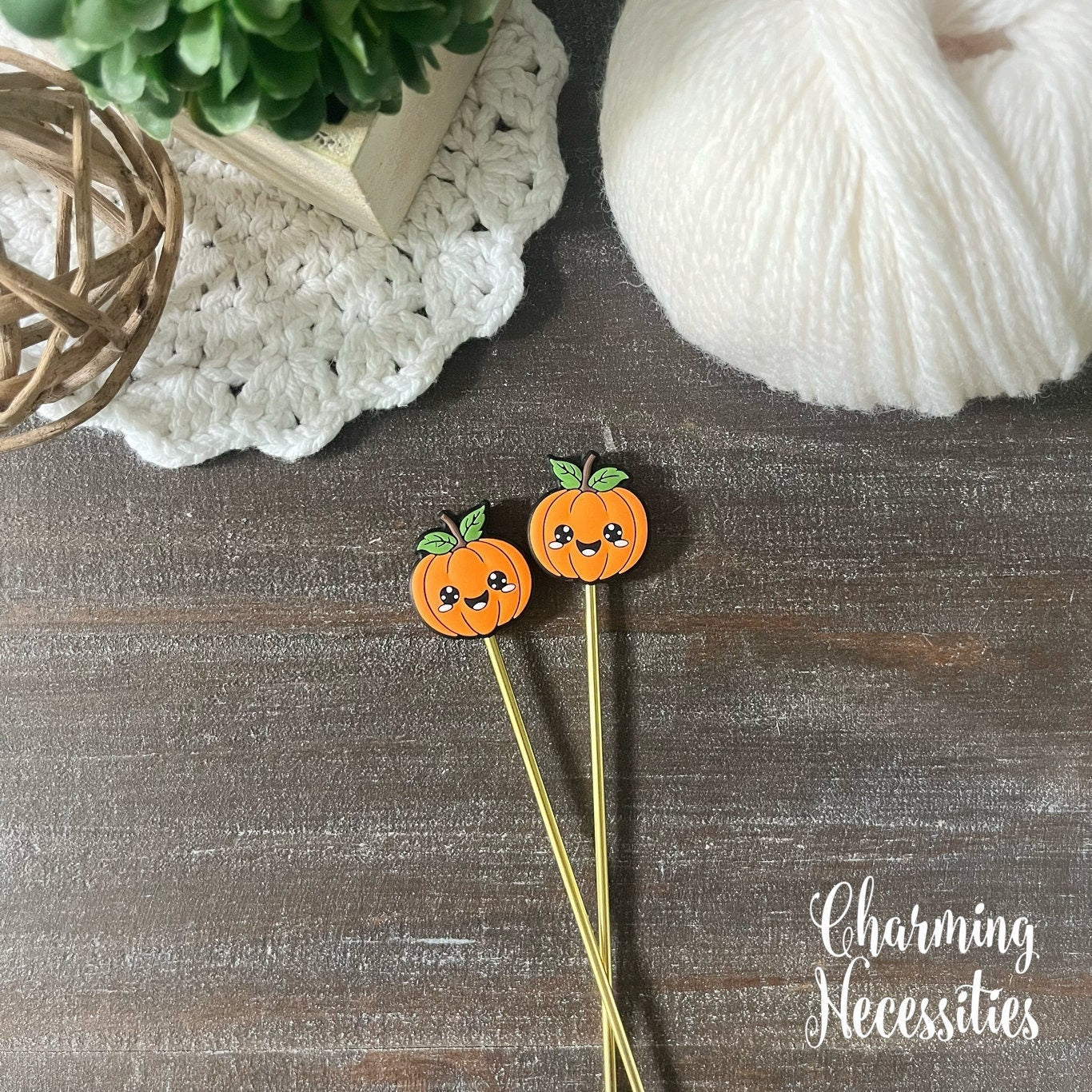 Pumpkin Stitch Stoppers ,Jack-o'-lantern Fall Halloween Knitting Accessories, Stitch Holders Needle Protectors, Gifts for Knitters under 10