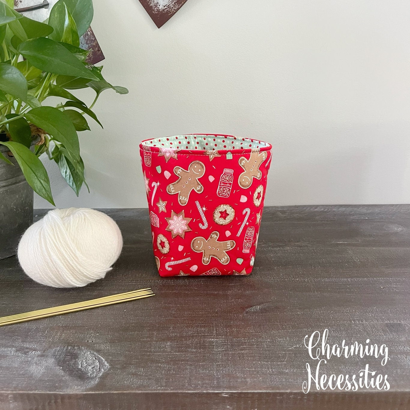 Yarn Bowl Cozy Basket, Christmas Holiday Gingerbread, Knitting Accessories Yarn Storage Organization