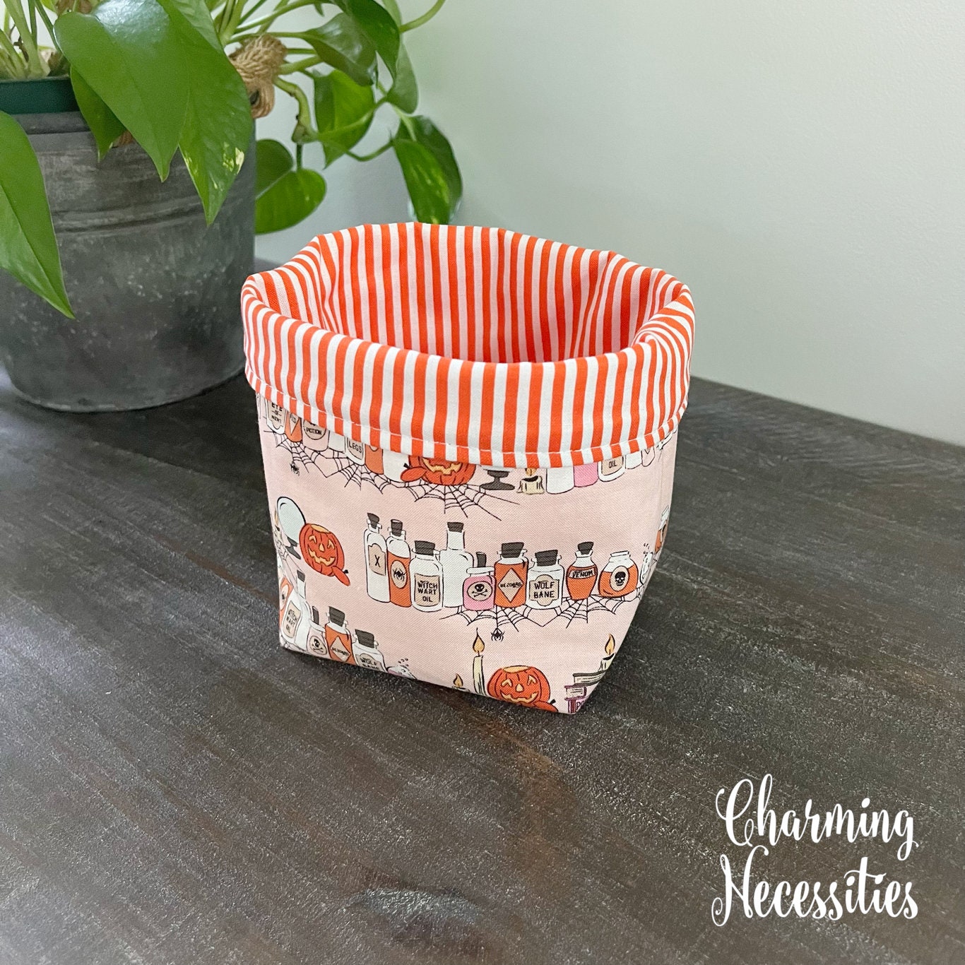 Yarn Bowl Cozy Basket, Halloween Spooky Potions on Pink, Knitting Accessories Yarn Storage Organization