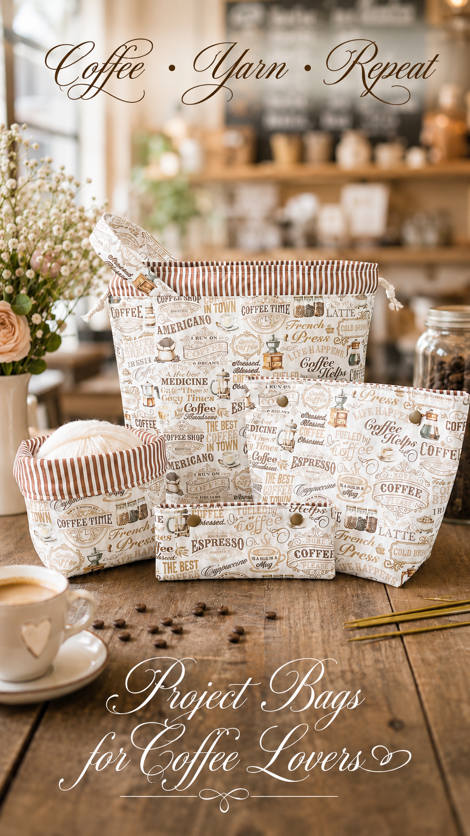 Knitting Project Bag Set, Coffee Lovers