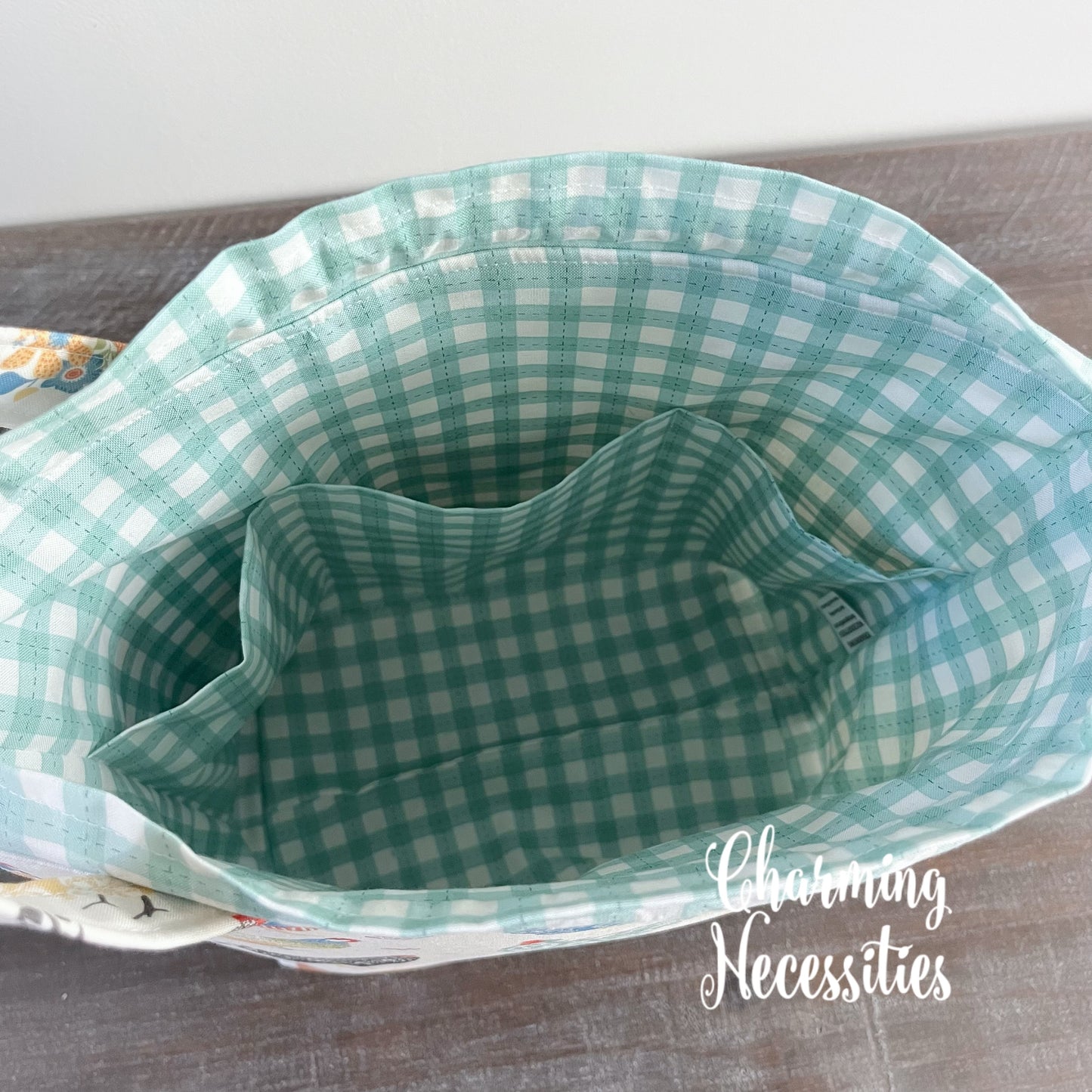 Knitting Project Bag, Floral Chickens, Drawstring Tote