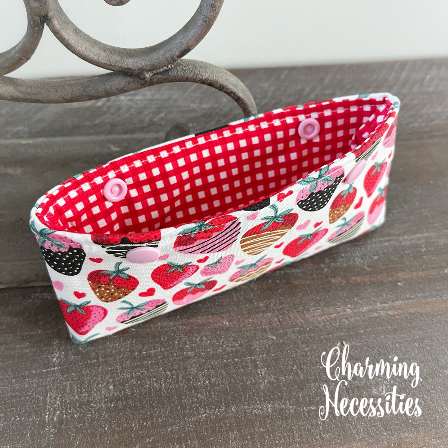 DPN Pouch, Strawberries  and Hearts Knitting Accessories Organization Notions