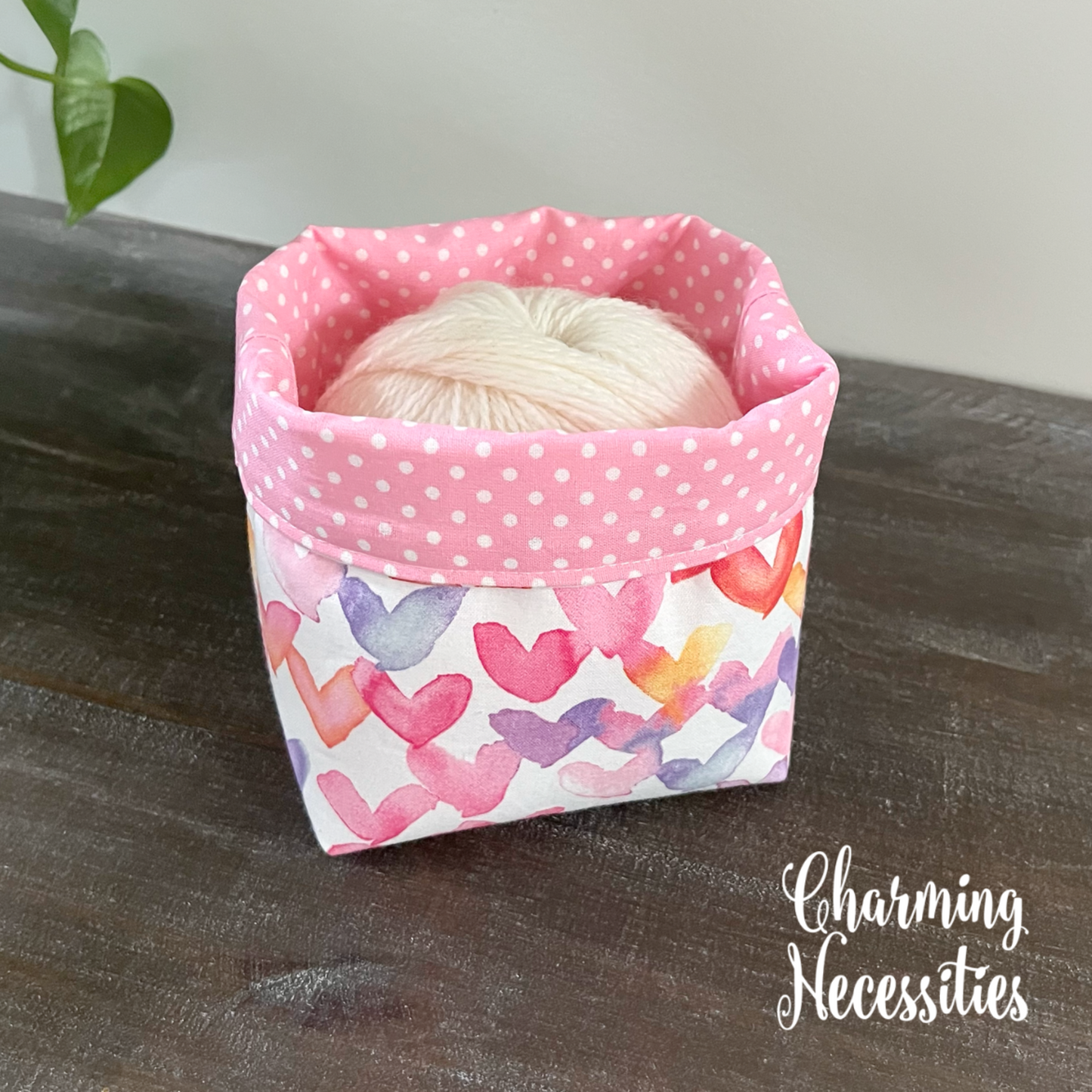 Yarn Bowl Cozy Basket, Watercolor Hearts, Knitting Accessories Yarn Storage Organization