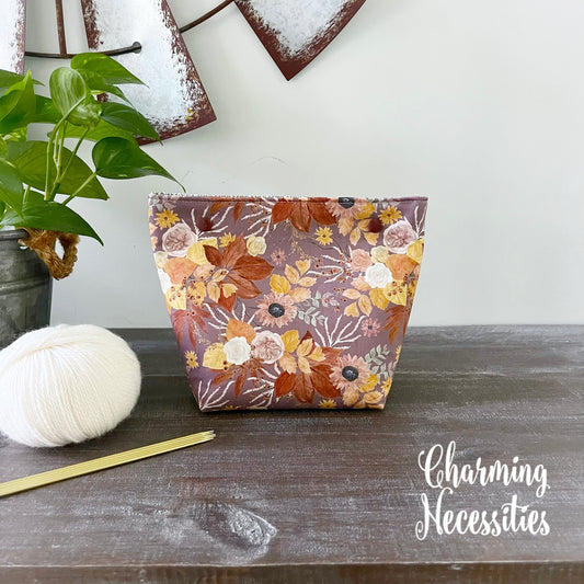 Small Snap Project Bag, Autumn Evening, Crochet Sewing Pouch, Gifts for Knitters Crocheters