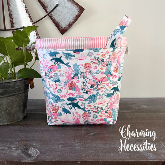 Knitting Project Bag, Under the Sea, Drawstring Tote